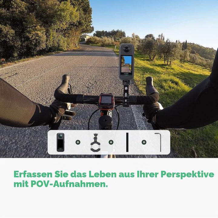 AKASO 360° Action Cam Fahrrad-Set - 5.7K 72MP 360 Grad Actionkamera mit 128GB Speicherkarte Duale 1/
