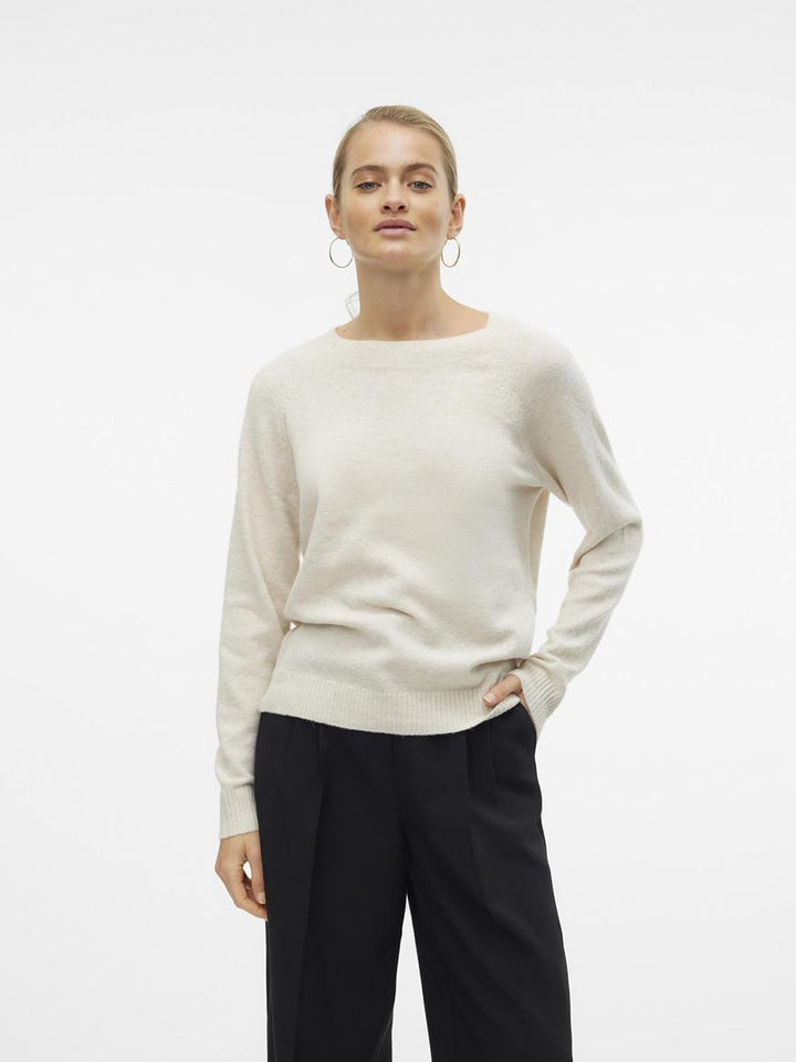 Damen Vmdoffy Ls O-Neck Blouse Ga Ptt Strickpullover XS Tall Birch/Detail:melange, XS Tall Birch/Det