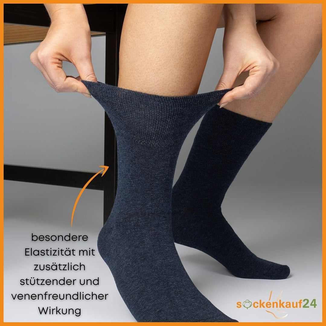 Diabetikersocken ohne Gummi & ohne Naht 97% Baumwolle (6 Paar) Diabetiker Socken mit Komfortbund für