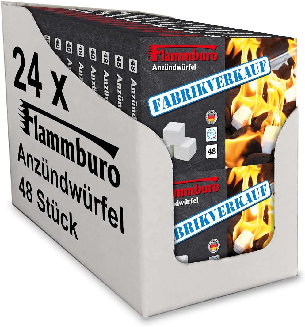 FLAMMBURO 1152 Stück Anzündwürfel Paraffin (12 x 96 Würfel) vom Deutschen Hersteller, Grillanzünder,