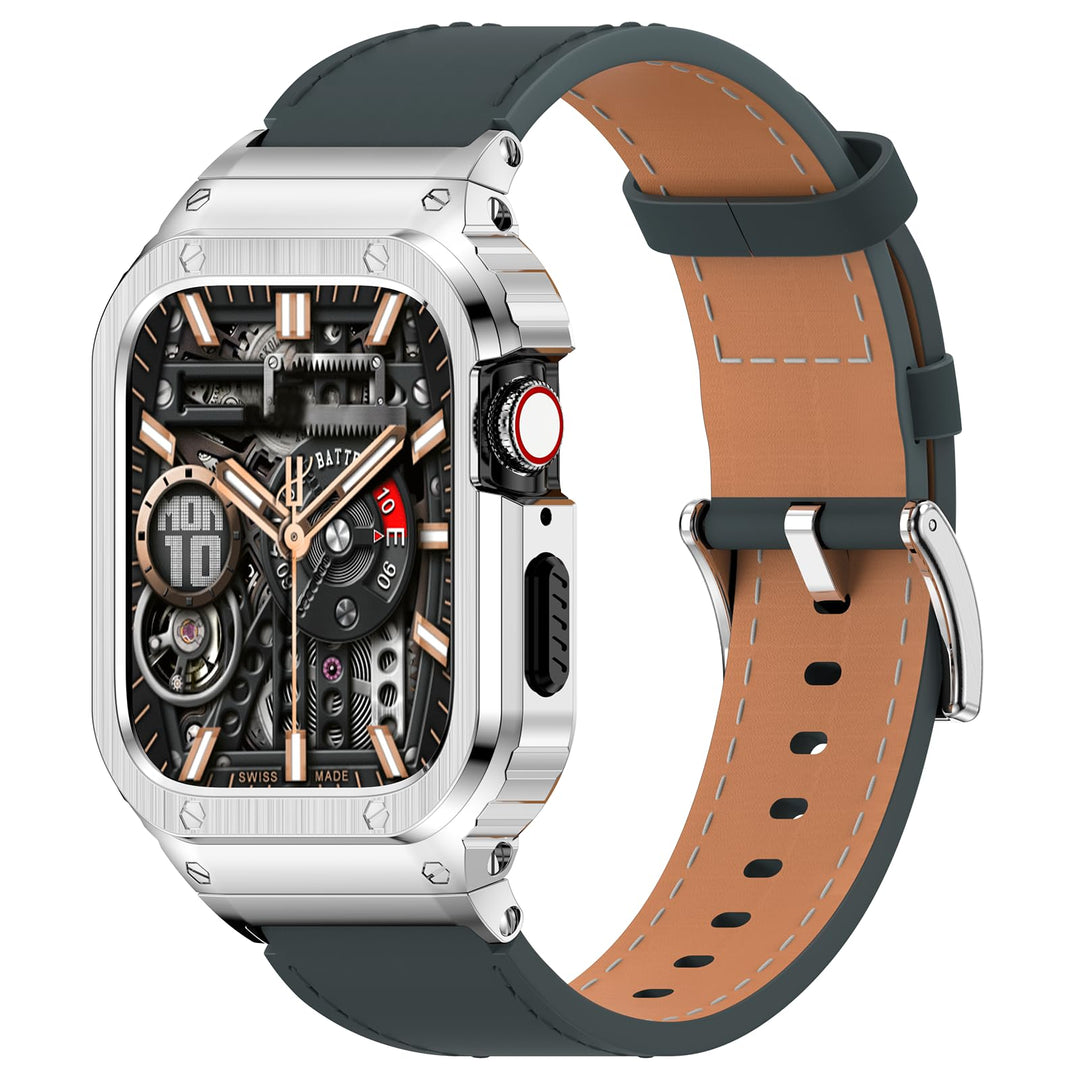 SUPLINK Metallgehäuse mit Lederarmband Kompatibel mit Apple Watch Armbändern 40/41mm,Edelstahl Schut