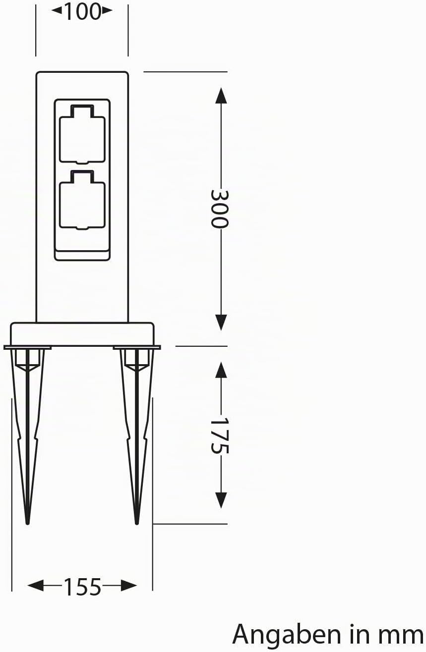 ledscom.de Garten-Steckdosensäule POCK mit Erdspiess Stein-Optik für aussen, 2-Fach, Kunstharz, ecki