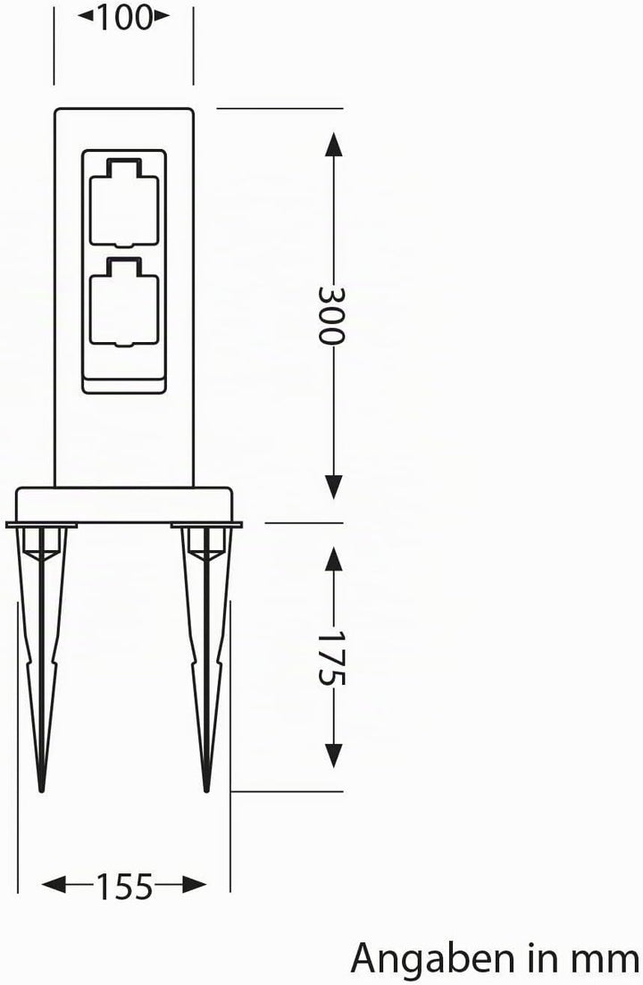 ledscom.de Garten-Steckdosensäule POCK mit Erdspiess Stein-Optik für aussen, 2-Fach, Kunstharz, ecki