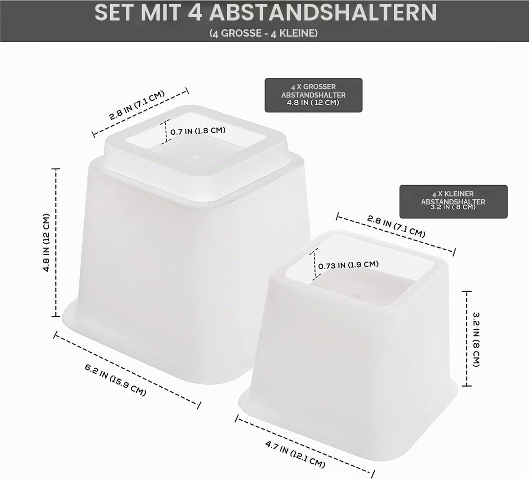 Utopia Bedding 8 Stück Hochwertige verstellbare Möbelerhöher (4 hoch und 4 kurz) - Starke platzspare