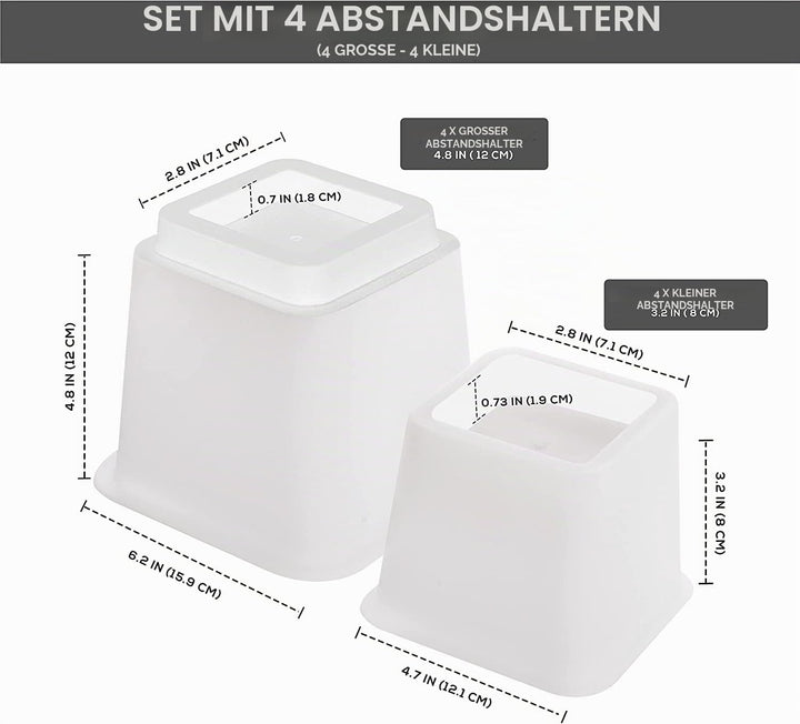 Utopia Bedding 8 Stück Hochwertige verstellbare Möbelerhöher (4 hoch und 4 kurz) - Starke platzspare