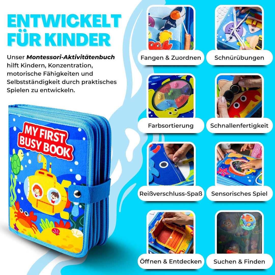 Montessori Busy Book für Kinder von 1, 2, 3 und 4 Jahren, Busy Board, interaktives Lernbuch, sensori