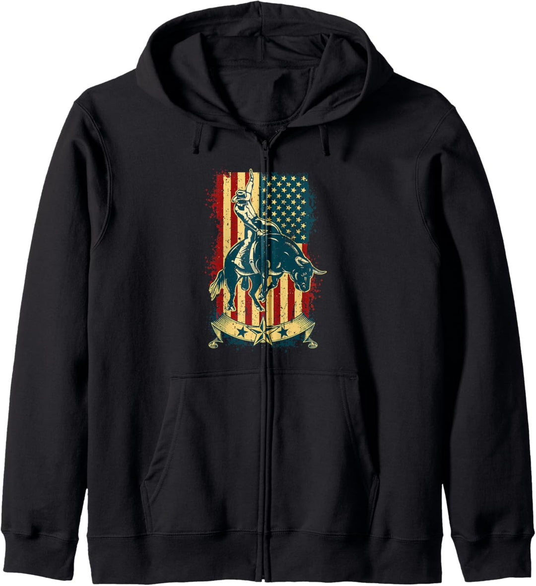 Bull Riding Rodeo Vintage Distressed USA Bull Rider Flagge Kapuzenjacke