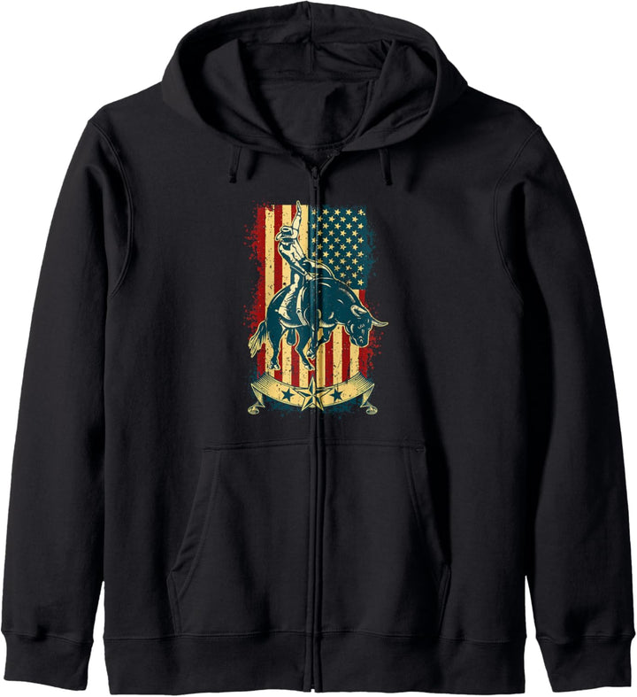 Bull Riding Rodeo Vintage Distressed USA Bull Rider Flagge Kapuzenjacke