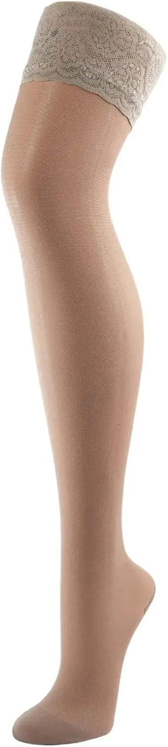 BAHNER Premium Stützstrumpfe Damen halterlose transparente Spitzenstrümpfe, Strümpfen 70 DEN Qualitä