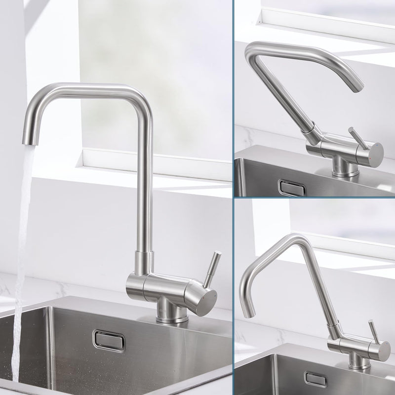Ulytid Vorfenster Küchenarmatur Klappbar, Wasserhahn Küche 180°Faltbar, Hochdruck Armatur Küche Unte