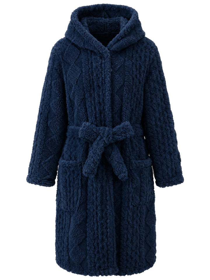JiAmy Kinder Bademantel mit Kapuze Fleece Morgenmantel für Jungen Mädchen Navyblau 10-12 Jahre, Navy