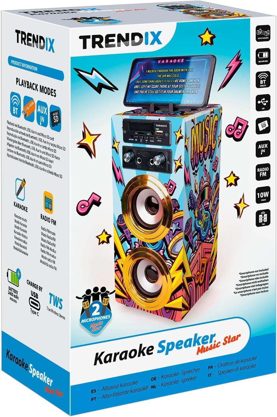Trendix - Karaoke Kinder Music Star | Karaoke Maschine Kinder 2 Mikrofone | Karaoke Anlage Mit 2 Mik