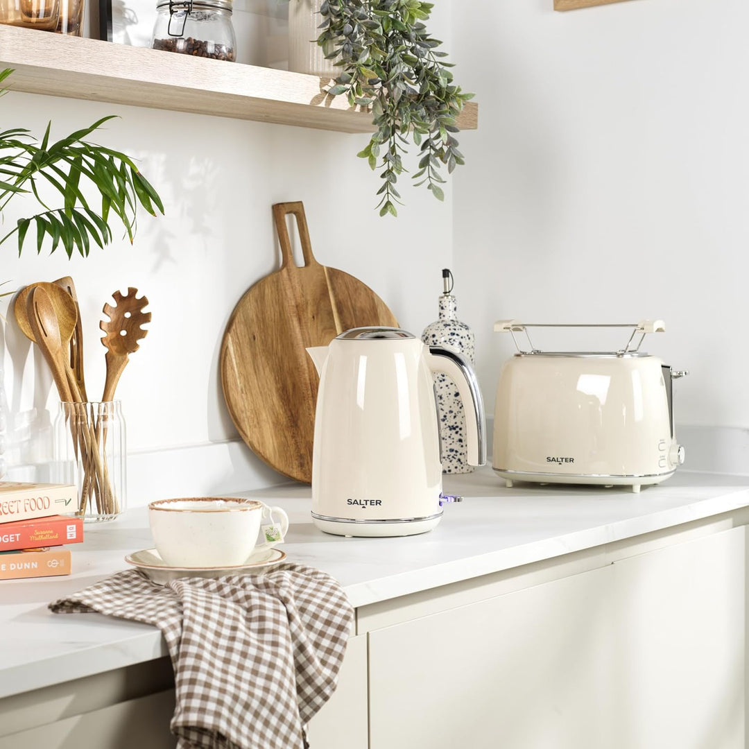 Salter Retro Cream 1,7L Wasserkocher - 2.2 Kw Kannen-Wasserkocher, 360° Sockel, Abnehmbarer Kalkfilt