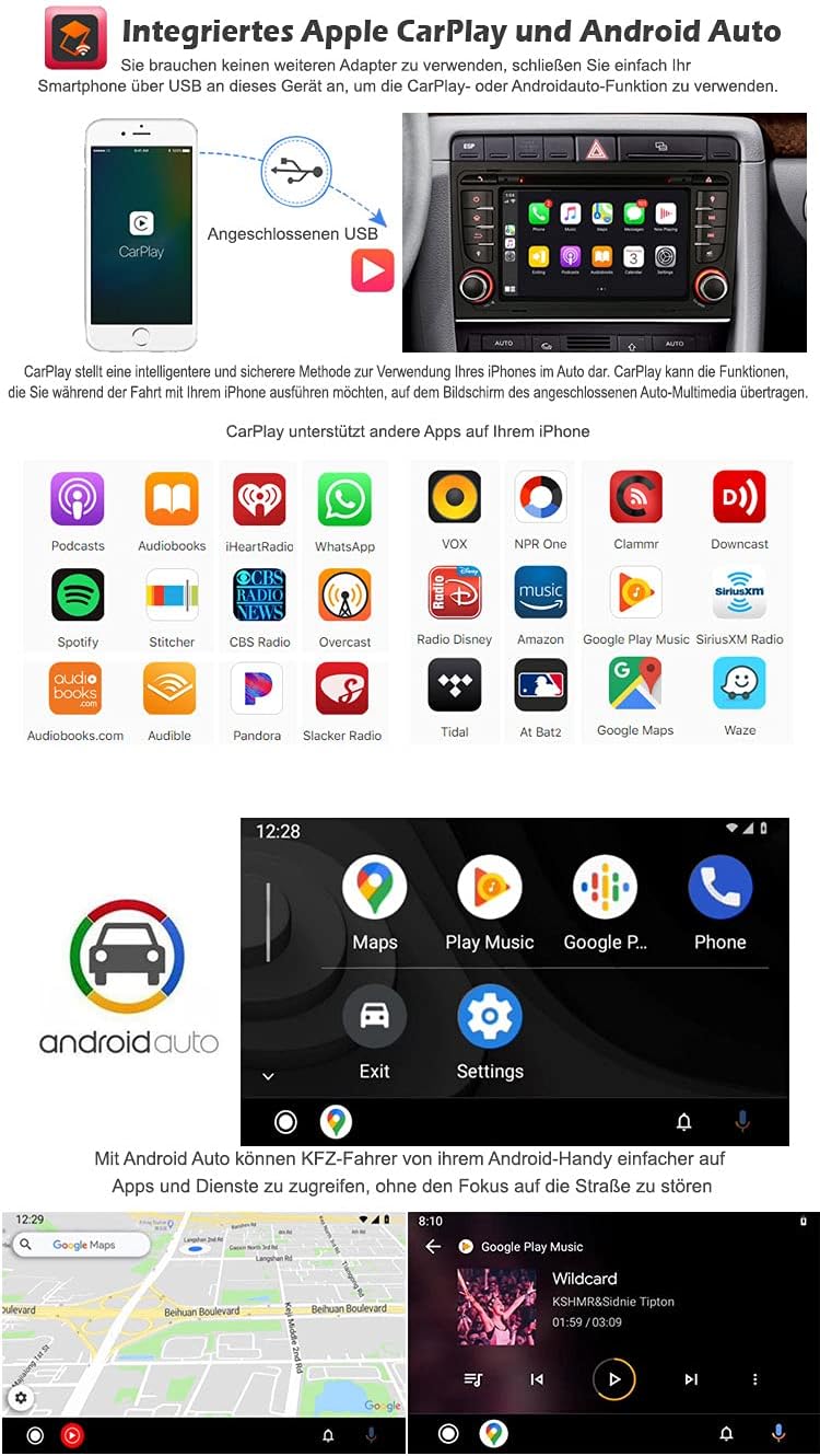 Erisin Android 10.0 8-Kern Autoradio Mit GPS für Audi A4 S4 RS4 RNS-E Seat Exeo 7 Zoll Navigation DA