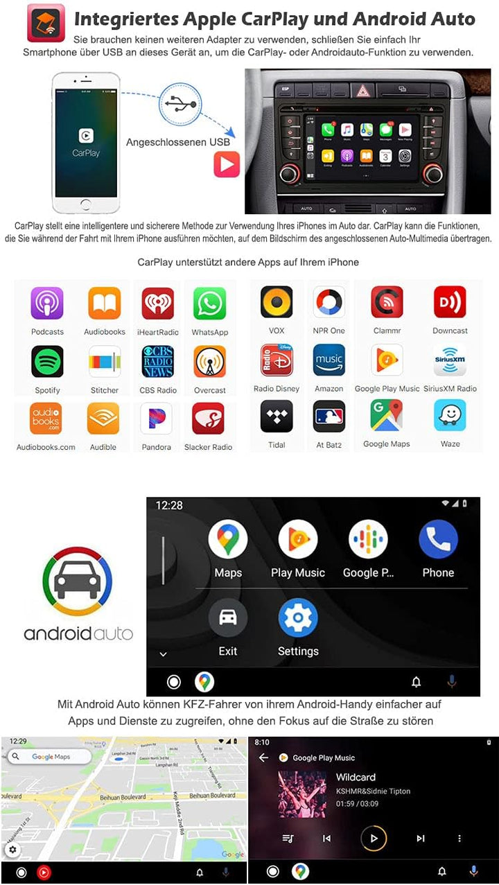 Erisin Android 10.0 8-Kern Autoradio Mit GPS für Audi A4 S4 RS4 RNS-E Seat Exeo 7 Zoll Navigation DA