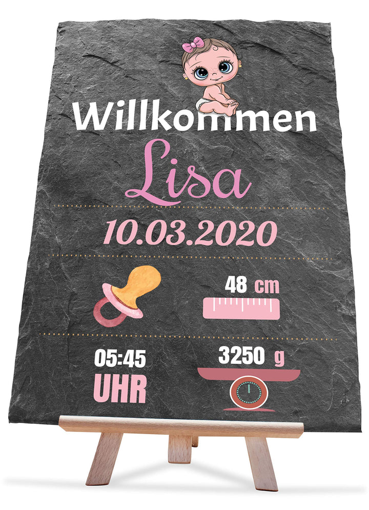 wandmotiv24 individuelle Schiefertafel als Geschenk zur Geburt, 20 x 30 cm, mit Staffelei, Familien,