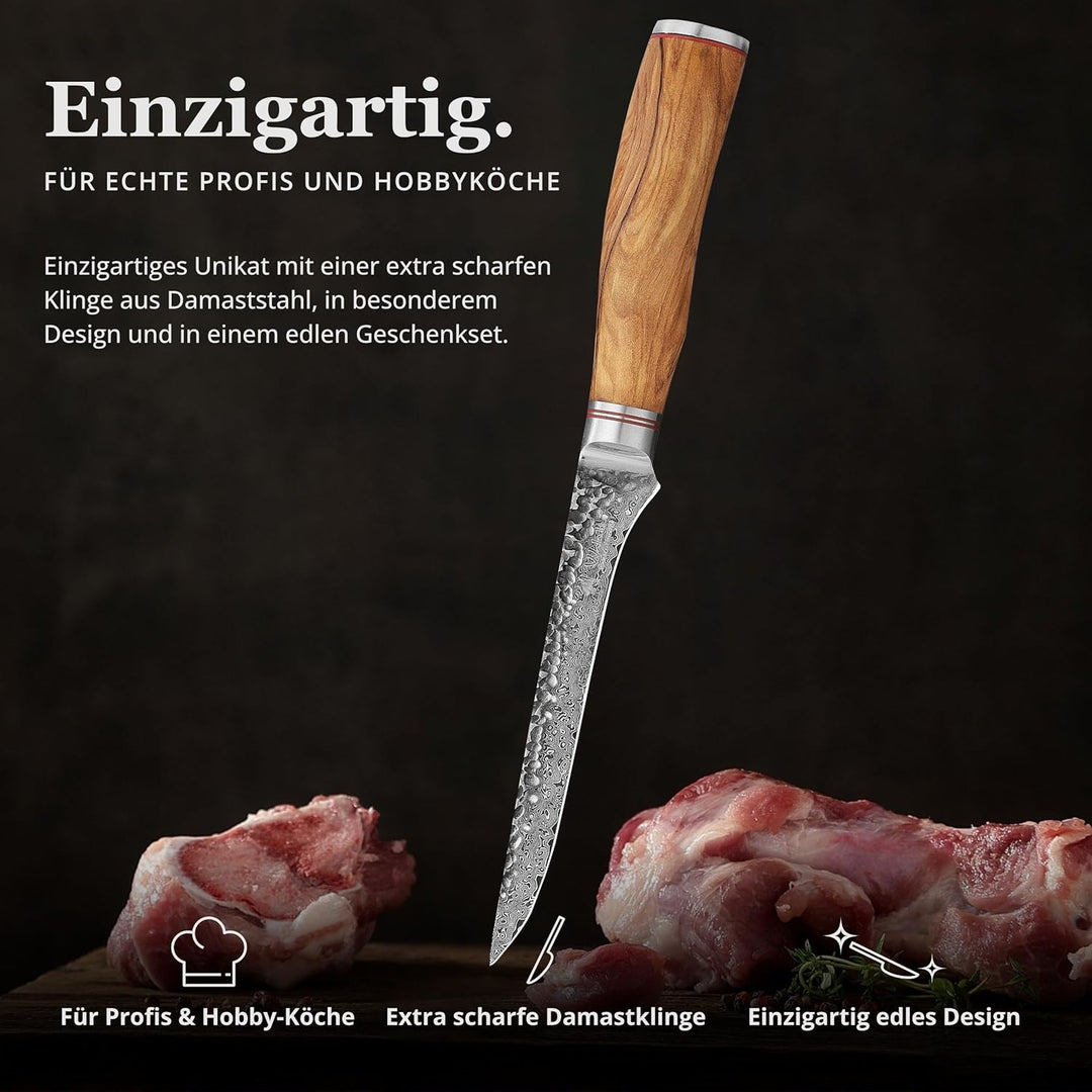 Wakoli Olive HS Damastmesser Ausbeimesser & Filetiermesser I 16 cm Klinge gefertigt aus 67 Lagen edl