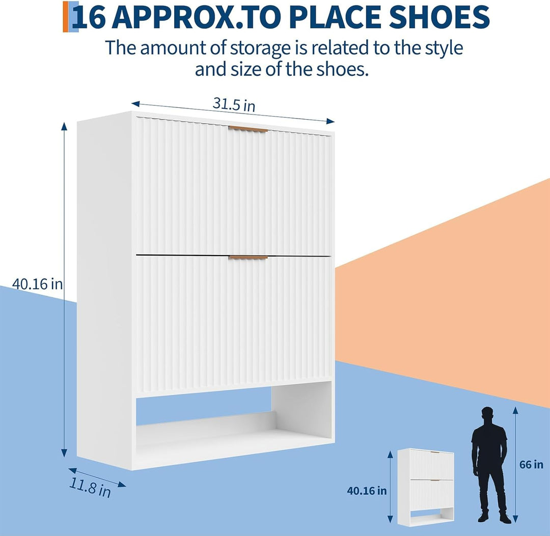 80×30×102 h cm Schuhschrank, Wellen-Design Schmal Shoe Storage Cabinet Mit 2 Klappen, Freistehender