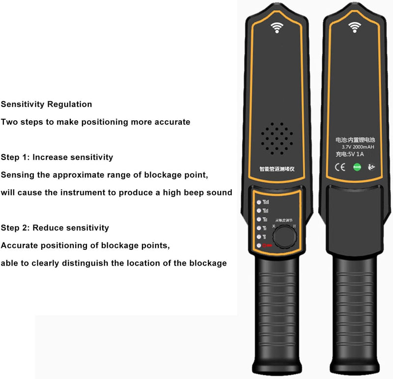 Rohrverstopfungsdetektor, Wasserrohr-Ortungsgerät, 20 M/65 Fuss Pipeline-Detektor für PVC-Metall, Un