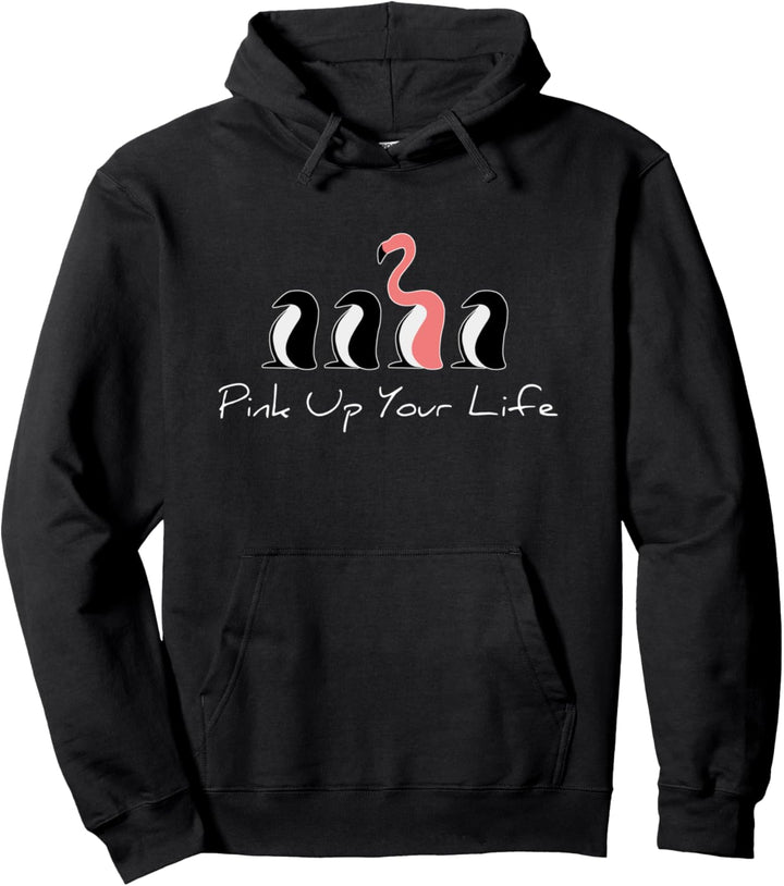 Flaminguin Pink Up Your Life Funky Flamingo Pinguin Pullover Hoodie