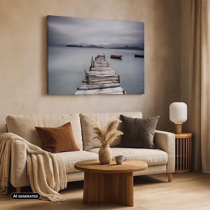 ARTTOR Bilder auf Leinwand Brücke See Leinwandbild mit Rahmen 70x50cm Wandbilder Dekoration Wohnzimm