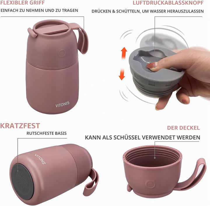 Thermobehälter für Essen 500ml Kinder Edelstahl Isolierbehälter Gefäss für warme Speissen, Essen, Su