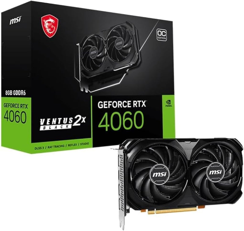 MSI GeForce RTX 4060 Ventus 2X Black 8G OC Grafikkarte -NVIDIA RTX 4060, 8 GB GDDR6 Speicher, 17 Gbp