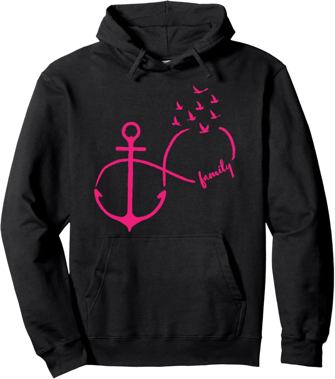 Unendlichkeit mit Schriftzug Familie fliegende Vögel Anker Pullover Hoodie