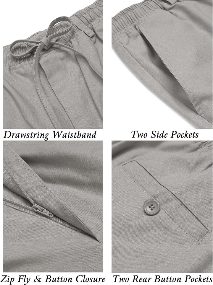 COOFANDY Herren Leinenhose mit Kordelzug Leicht Sommerhose Freizeithose Einfarbig Hose Lang für Männ