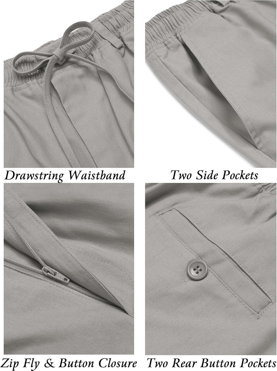 COOFANDY Herren Leinenhose mit Kordelzug Leicht Sommerhose Freizeithose Einfarbig Hose Lang für Männ