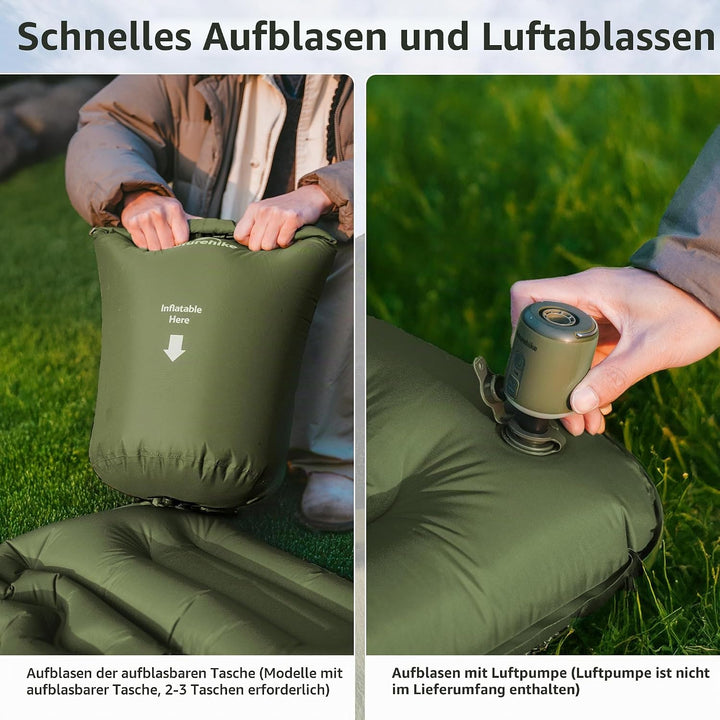 Naturehike Isomatte Camping, Ultraleicht Camping Luftmatratze mit Luftpumpe, 9.5cm Dick Matratze ist
