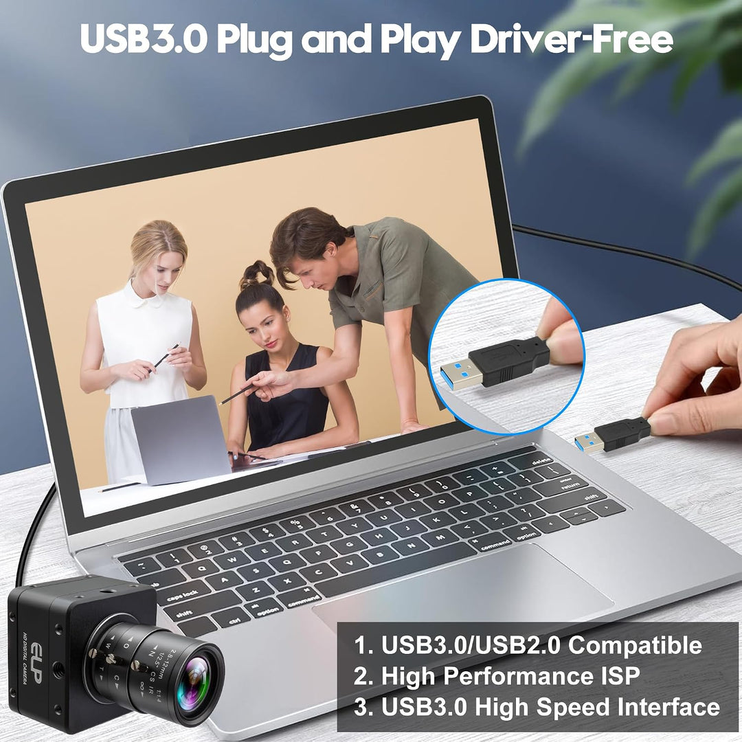 ELP 60fps USB 3.0 Kamera, High-Speed-Global-Shutter, 5-MP-Webcam, 4X 2,8–12 mm manuelles Varioobjekt