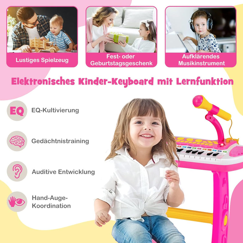 COSTWAY Kinder-Keyboard mit 31 Tasten, tragbares Musikinstrument mit Mehreren Sounds & Lichteffekten