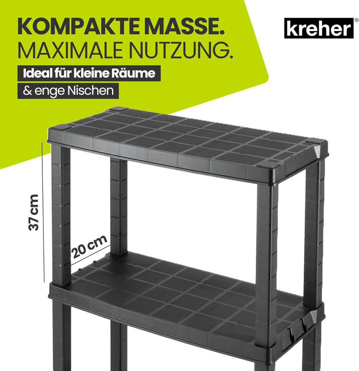 Kreher® Kunststoffregal „Neo“ mit 4 Böden - Steckregal für Haushalt, Keller & Garage - Standregal, L