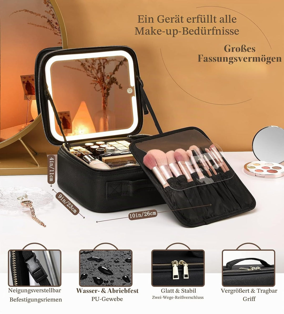 Luxspire Make-up-Koffer, Kosmetikkoffer mit abnehmbarem beleuchteten Spiegel, tragbare Kosmetiktasch