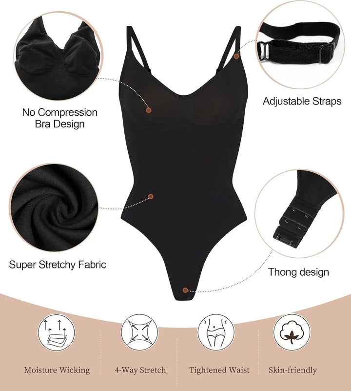 SHAPERX Shapewear Damen Bauchweg Bodysuit Formender Body Shaper Sculpting Tanga mit Verstellbarer Sc