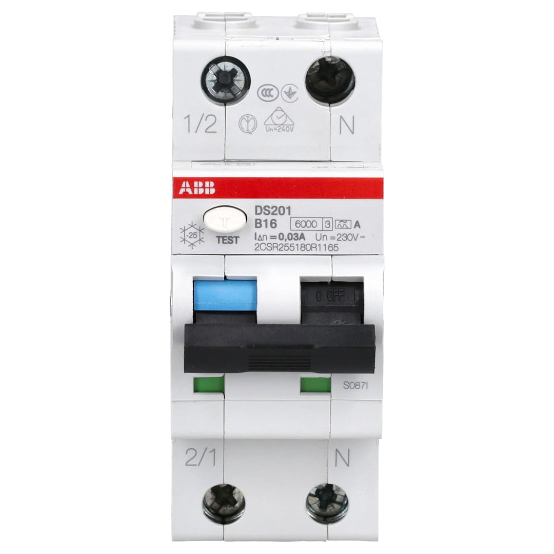 ABB DS201A-B16 DS201A-B16/0,03 FI/LS-Schalter 6kA, 1P+N, Typ A, B 16, 30mA, grau, 2 TE Single, Singl
