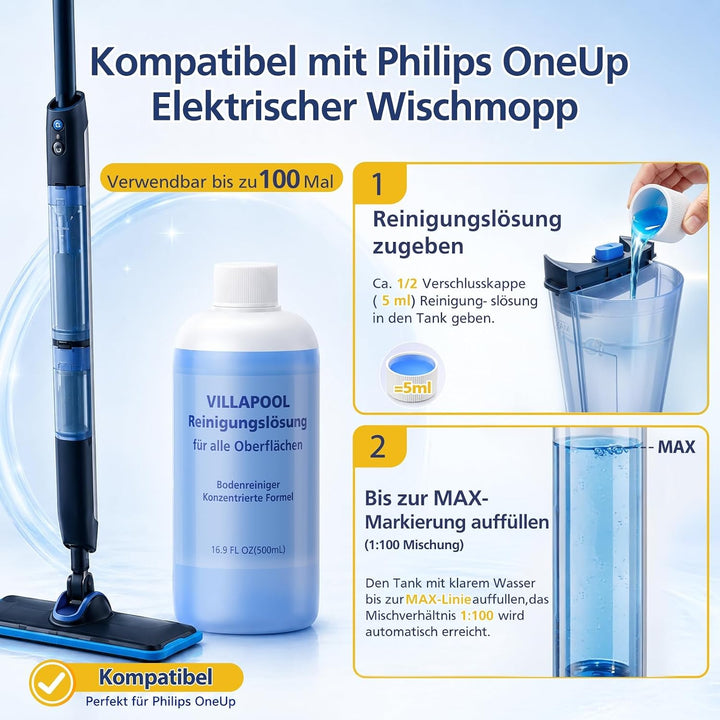Konzentriertes Bodenreiniger Ersatz für Philips OneUp Wischmopp, 500ml Bodenreiniger für alle Hartbö
