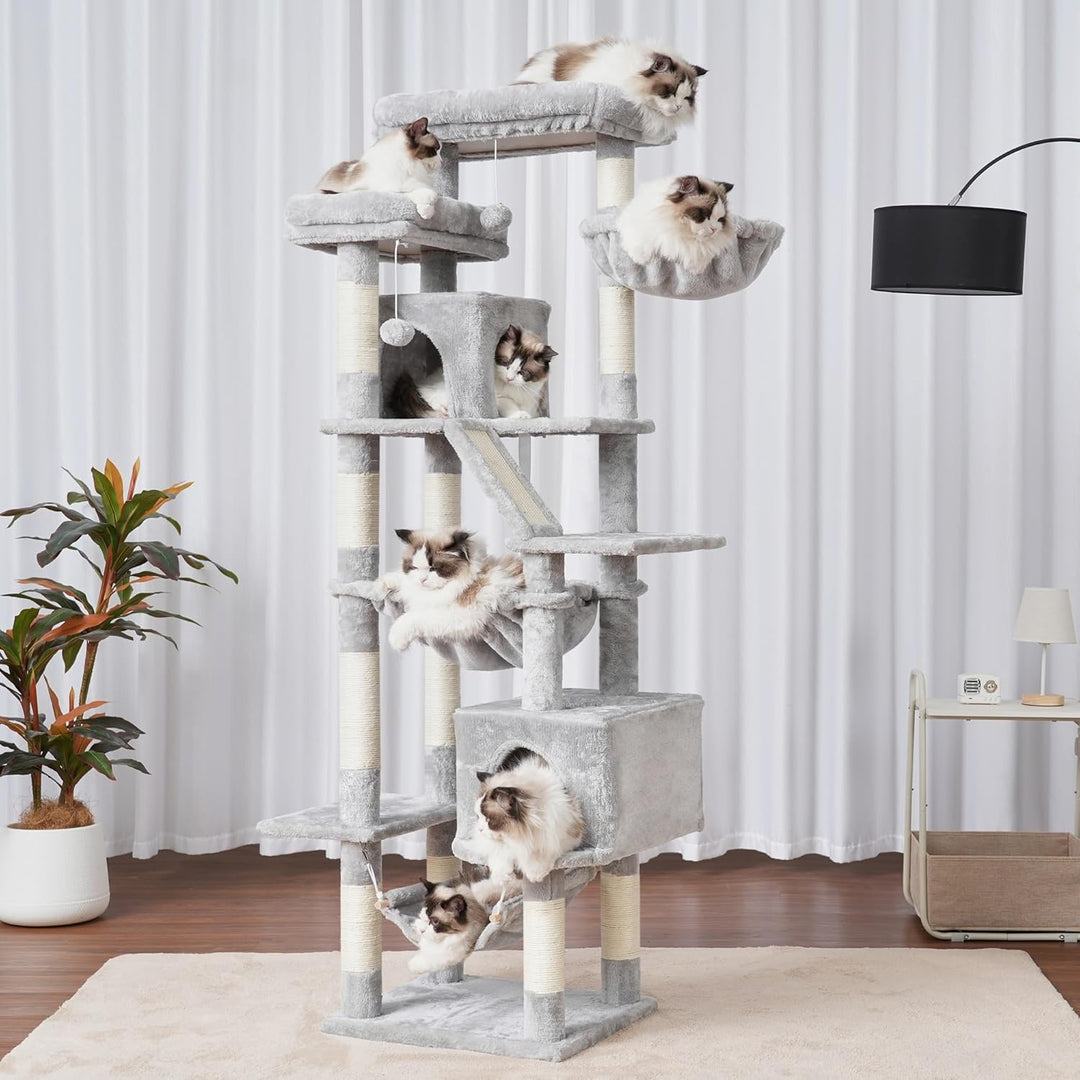 Heybly Kratzbaum, 180 cm Hoher Katzenturm für Wohnungskatzen mit 2 Plattformen, 2 Grossen Schlafhäus