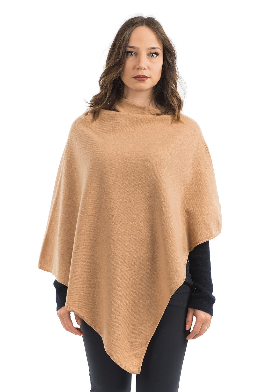 Dalle Piane Cashmere - Poncho aus Kaschmir-Gemisch - Made in Italy - Damen Einheitsgrösse Kamel, Ein