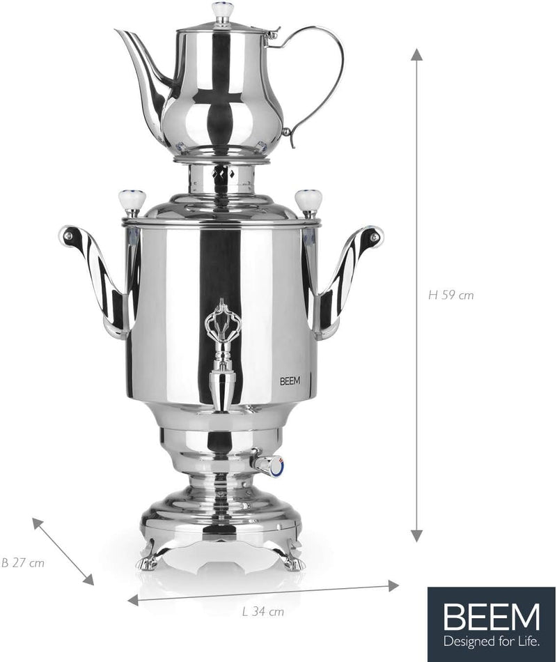 BEEM SAMOWAR Romanov - 5 l | Teekocher elektrisch | 1.800 W | Edelstahl | 5 l Wasserbehälter | 1,3 l