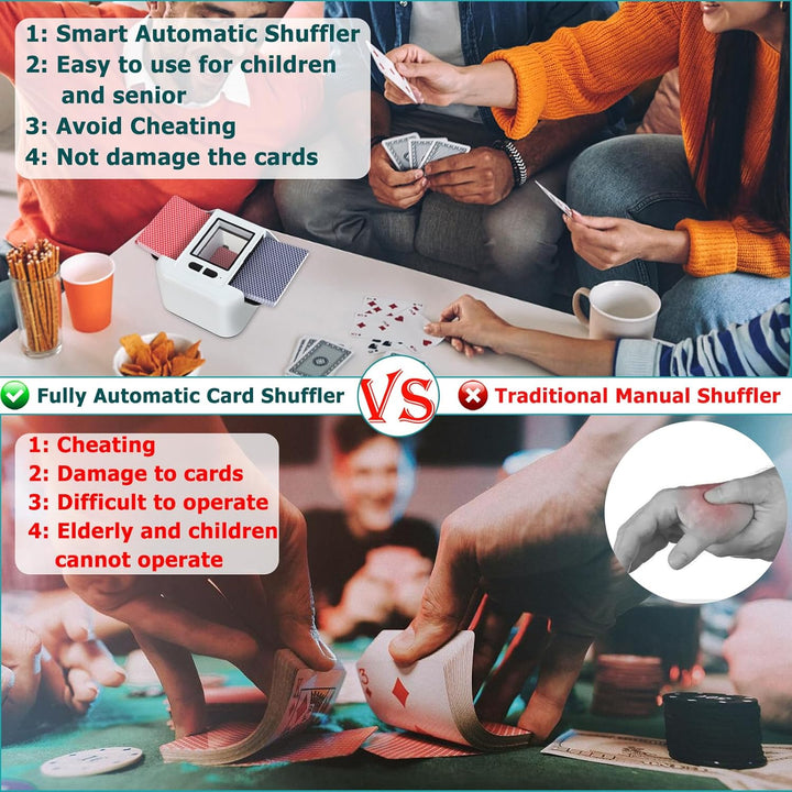 Wiederaufladbarer Kartenmischer für 1–2 Decks für Poker UNO Blackjack Texas Hold'em, Automatischer K