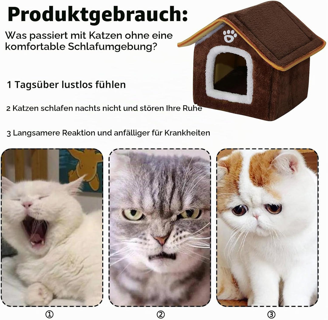 Galatée Hundehütte, Warmes Katzenhöhlenbett Für Den Innenbereich, Süsses, Faltbares Katzenhaus, Wasc
