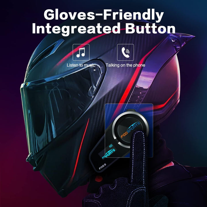 Fodsports FX6S Motorrad Intercom mit LCD Bildschirm, Motorrad Bluetooth Headset für bis zu 6 Motorrä