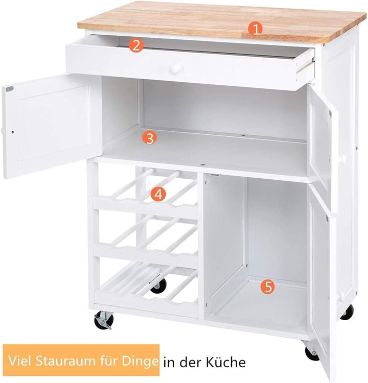 RELAX4LIFE Küchenwagen, Küchenschrank auf Rollen, Rollwagen mit Schublade, Küchentrolley aus Holz, W