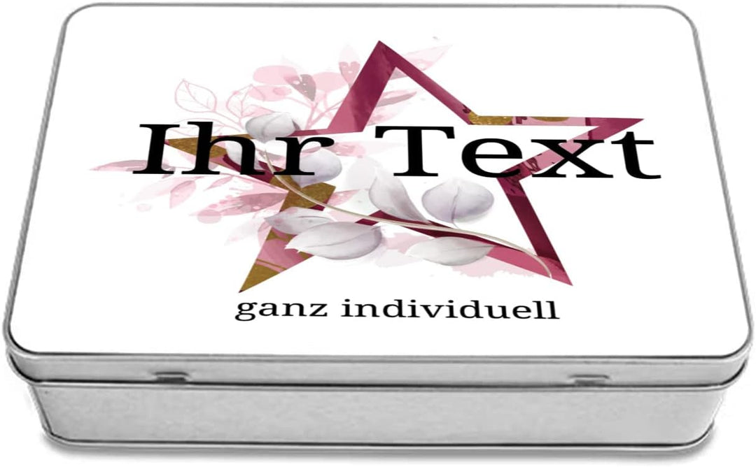 STEMPEL-FABRIK – personalisierbare eckige Dose mit Name oder Wunschtext – Aquarell Motiv mit rotem S
