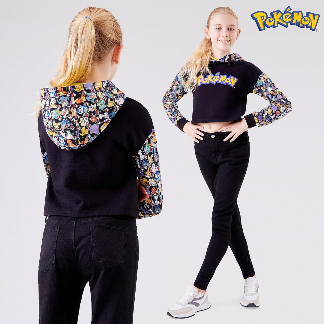 Pokemon Hoodie Mädchen Crop Top Trendige Kapuzenpullover Cropped Hoodie Pullover Sweatshirt für Mädc