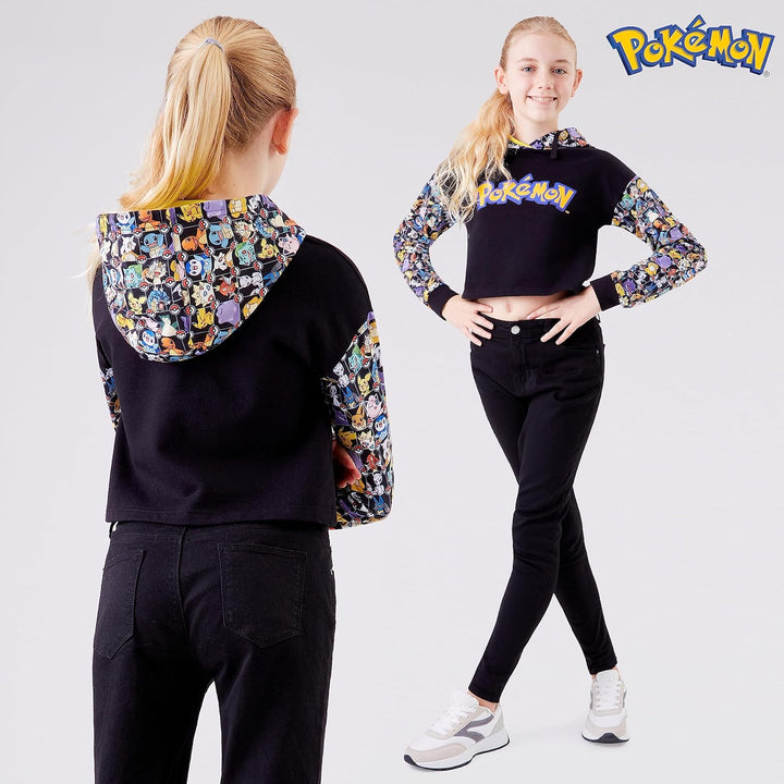 Pokemon Hoodie Mädchen Crop Top Trendige Kapuzenpullover Cropped Hoodie Pullover Sweatshirt für Mädc