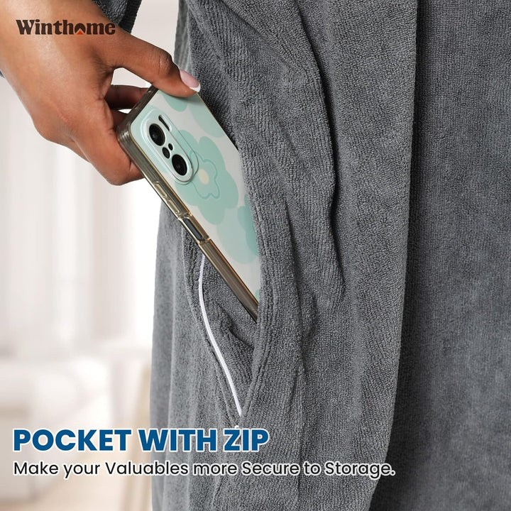 Winthome Badeponcho Hochabsorbierender Warm, Poncho Strand Umziehhilfe, Handtuch Poncho mit Tasche u