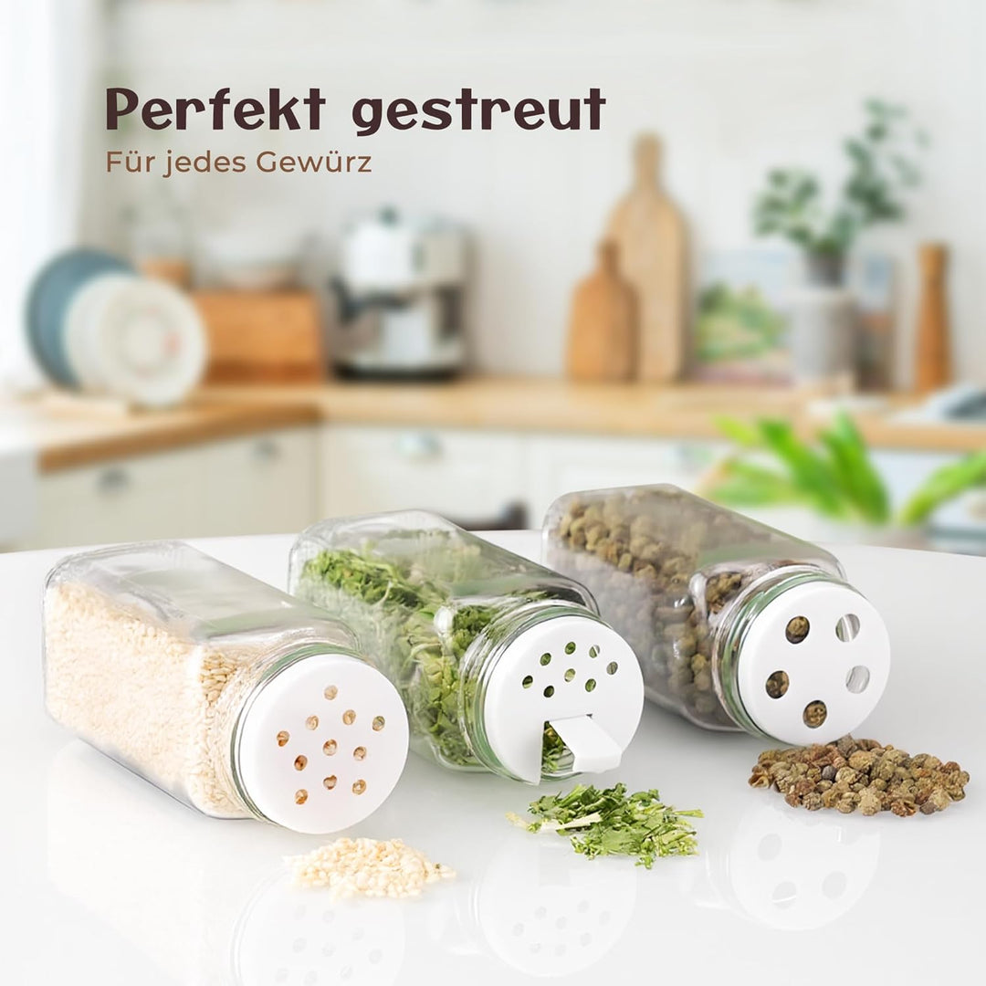 Gewürzgläser Set - 24 Gewürzgläser mit Etiketten und Bambusdeckeln - 120 ml Gläser mit Streueinsätze